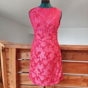 Vintage homemade floral red short dress with under bust tassel detail.
